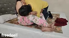 stepmom shares bed with stepson, talking dirty about big cock