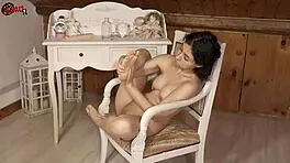 European Brunette Oils Her Sexy Barefoot Feet