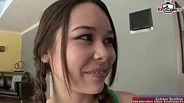 Busty 18yo Brunette with Natural Tits Rocks Colorful Socks in Hot Scene