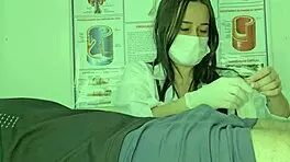 I, the nurse, attend to the patient with priapism, licking balls roughly.