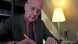teen seduces old man hugo and fucks him hard in office