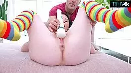 tiny cum drain tries fitting 10-incher in her tight cunt 😱