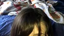 teen with lipstick performs blowjob and handjob then gets rough cumshot in pov view