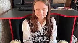 Stepdaughter Distracts Stepfather from Game. Sucks Dick Well with Deep Swallow in Dorm!