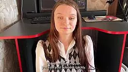 Stepdaughter Distracts Stepfather from Game. Sucks Dick Well with Deep Swallow in Dorm!