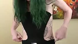 Kit Summers In Cute Black Bodysuit And Gothic Miniskirt