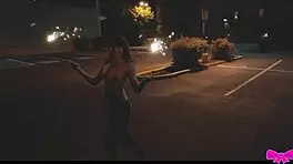 Just chilling topless outdoors with Honey Gold and Dakota Marr flashing sparklers.