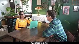 GOODY-GOODY STEP-SIBLINGS TURN INTO HARDCORE LOVERS COMPETING TO SEE WHO CUMS FIRST - FAMSUCK