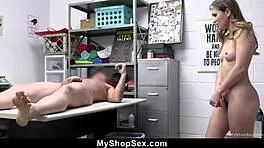 Shoplifter teen gets her attitude corrected with blowjob in back office 😏