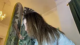 Hot petite cheerleader, is this fashion shoot or porn casting? She reveals tight shaved pussy.