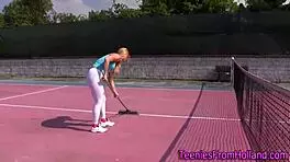 tennis teen rubs her pussy outdoors in high definition