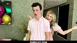 stepmom and stepsis help stepbro with blowjob transition