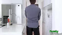 Naughty college girl deepthroats in bathroom