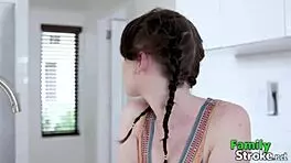 Naughty college girl deepthroats in bathroom