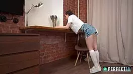 Skinny Petite Babe Gets Awkward Masturbating Uncensored Close-Up for Perfect18