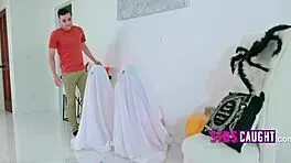 step-sis halloween fuckfest with petite 18+ babe