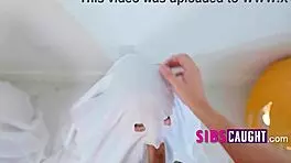 step-sis halloween fuckfest with petite 18+ babe