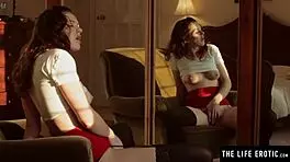 teen masturbates in black stockings