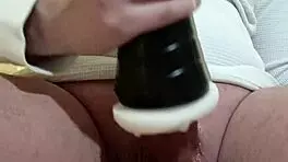 Tall guy fucks fleshlight with close-up cumshot.