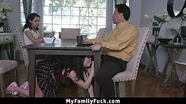 her bestie watches stepdaughter suck me in the kitchen