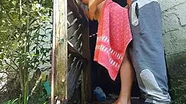 shower doesn't work, married woman asks farm caretaker for help in towel