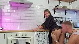 You pull out butt plug and fill petite whore with big cock in sheer