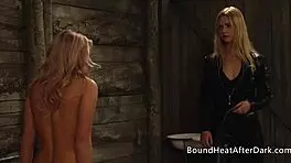 Tied up lesbian slave trained by dominant madame