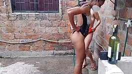 the whores enjoy their day off taking a sensual bath in their country house and touching their tits and vagina