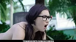 Exxxtrasmall 18+ - cute tiny babe mina moon with glasses drilled by the pool