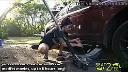 Perverted neighbor doctor tampa sniffs raven rogue feet and socks while helping change her oil on beat2feet - reup