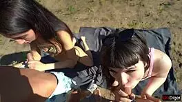 Couples swap and fuck outdoors in public for creampie.