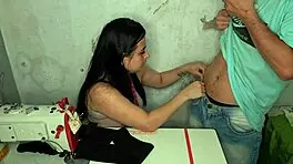 Man, this Brazilian maid got all hot seeing her client's bulge!