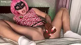 Testing Pussy with Inflatable Dildo, Moaning and Dripping in Close-Up