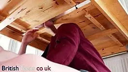 Two college students milk a guy's cock with lesbian blowjob, handjob, and cumshot on uniforms