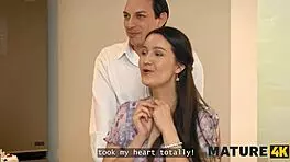 mature lynna nilsson helps lose virginity in kitchen, her natural tits sexy on birthday