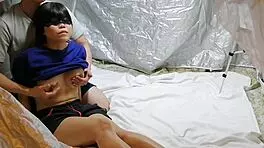 at camp, caressing curvy wife's breasts to climax in tent