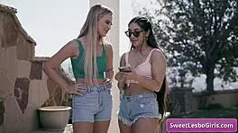 Stunning Blonde Lesbian Babe Seduces Petite 18+ Brunette Friend And Kiss Tender - Blake Blossom Madison Wilde