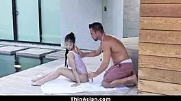 Big Guy Shoves Pool Noodle into Young Asian Throat