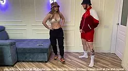 sexy blonde teen fucks trainer with cum inside