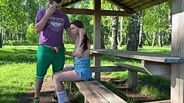 fucked hard beautiful girl in woods, came on tits left alone