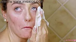 Gorgeous Blonde Petite Takes Shower In Interview Setting