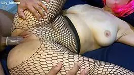 Hot Busty Girl Fucking in Fishnet Stockings