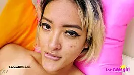 Gorgeous asian model displays her body in interview