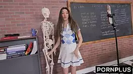 Teacher uses cock to scrub down slutty student's tight cunt in the shower!