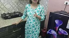 Indian Stepmom Interacts with Stepson in Kitchen