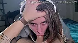 headphones can't stop her from sucking hard cock like a slut!