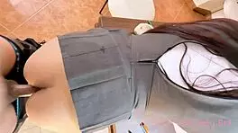 College Latina Bent Over for Doggystyle Fingering and Cum in Mouth