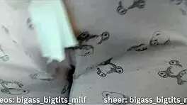 Pajama Milf Fingers Huge Pussy With Dildo In Leggings.