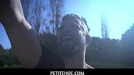 Petite Busty Blonde Teased By Big Dude