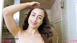 Sexy Brunette Model Enjoys a Sensual Bath with Gentle Touches and Relaxing Vibes